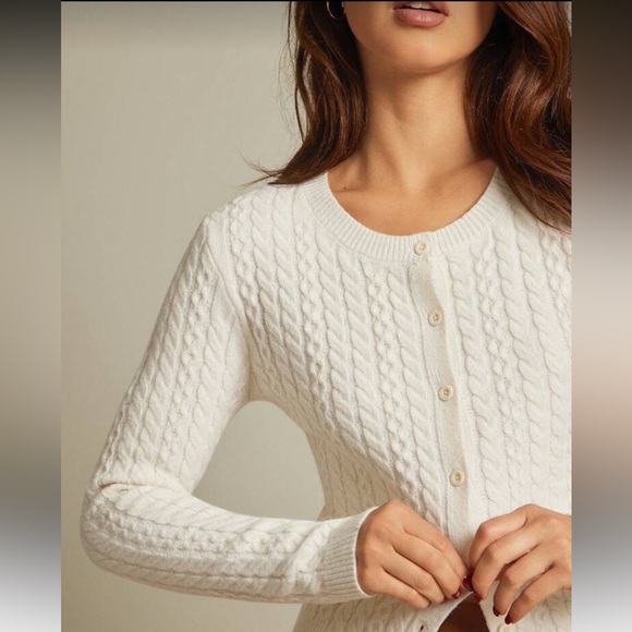 Cable knit button up ribbed knit cardigan sweater cream ivory bohemian preppy - Picture 4 of 6